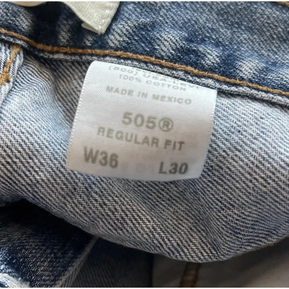 Levi's 505 Denim Jeans Men's 36x30 Regular Fit Straight Leg Med Wash Relaxed 2